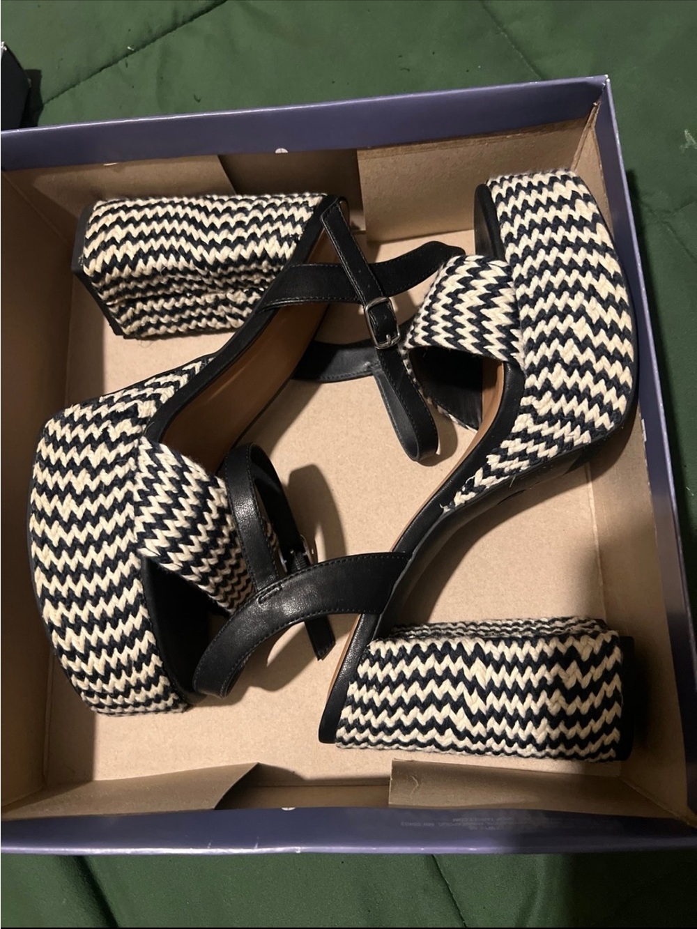 Universal Thread Black & Cream Woven Platform Block Heels